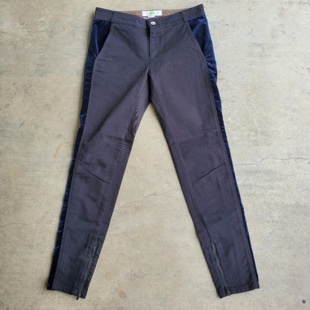 Stella McCartney Black Denim Blue Velvet trimmed Slim Ankle Zip Jeans 27